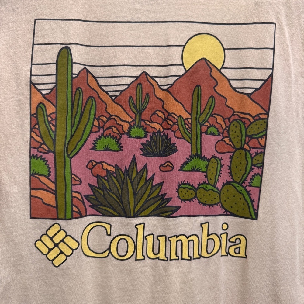 Columbia T-Shirt Mens Rib Knit Crewneck Graphic Logo Saguaro Size Medium - Picture 6 of 6